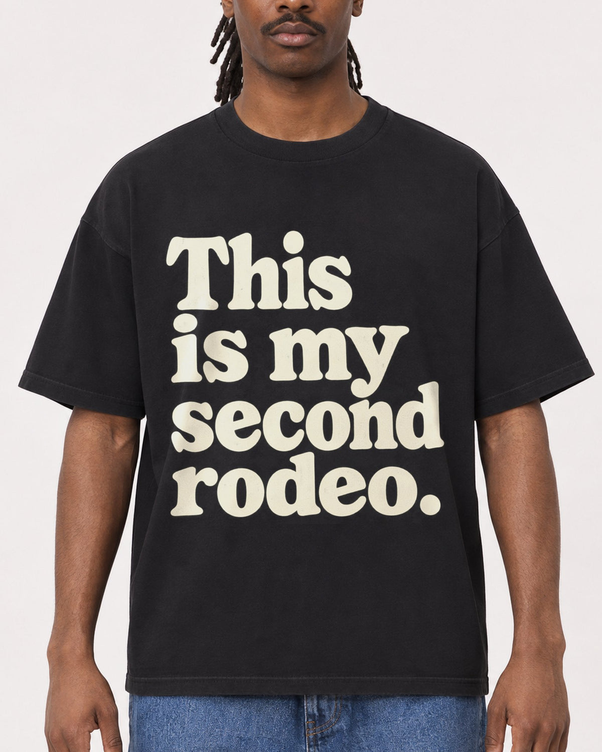 Mockup Boxy Heavyweight Tee Black male close-up 34