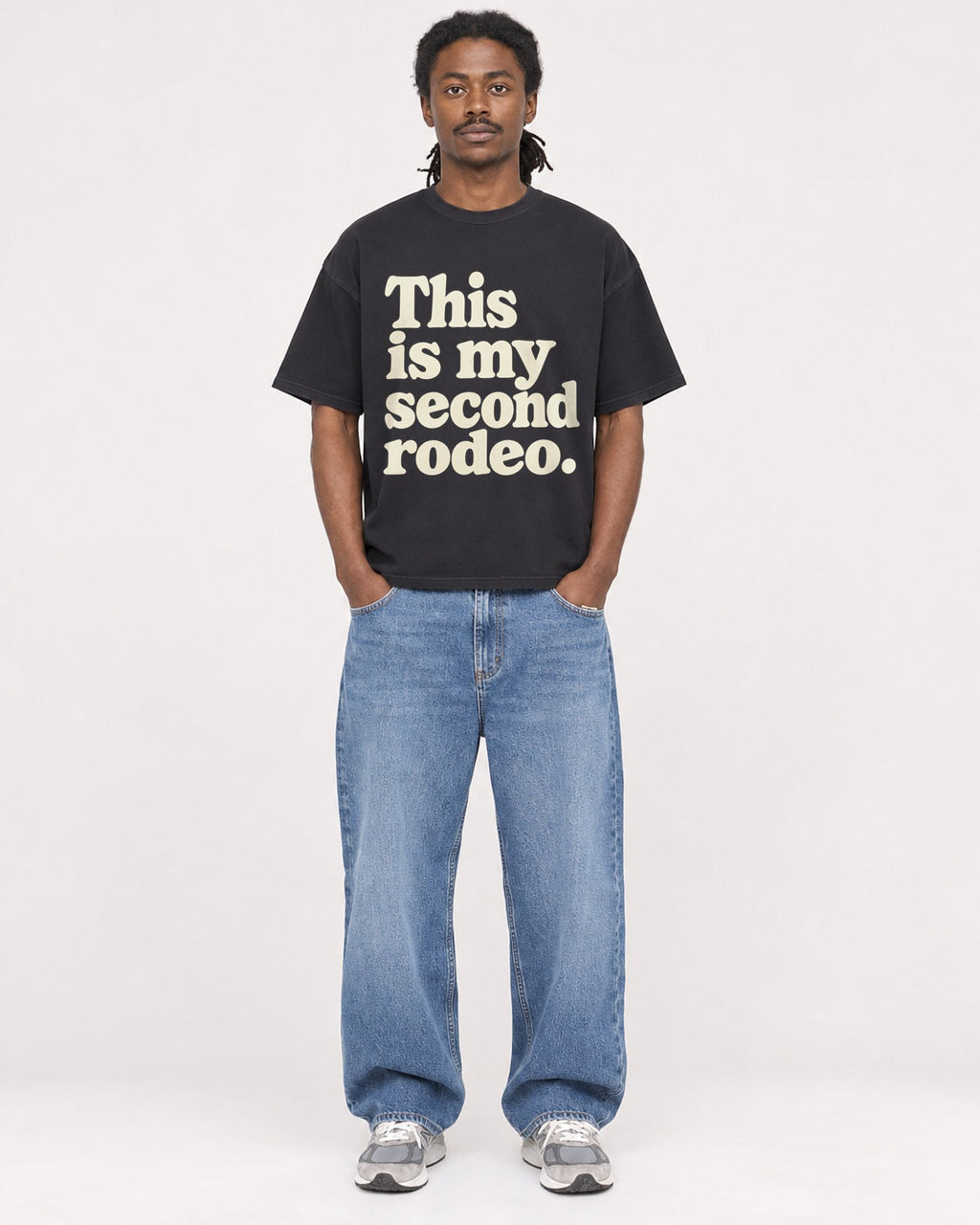 Mockup Boxy Heavyweight Tee Black male full-body 34