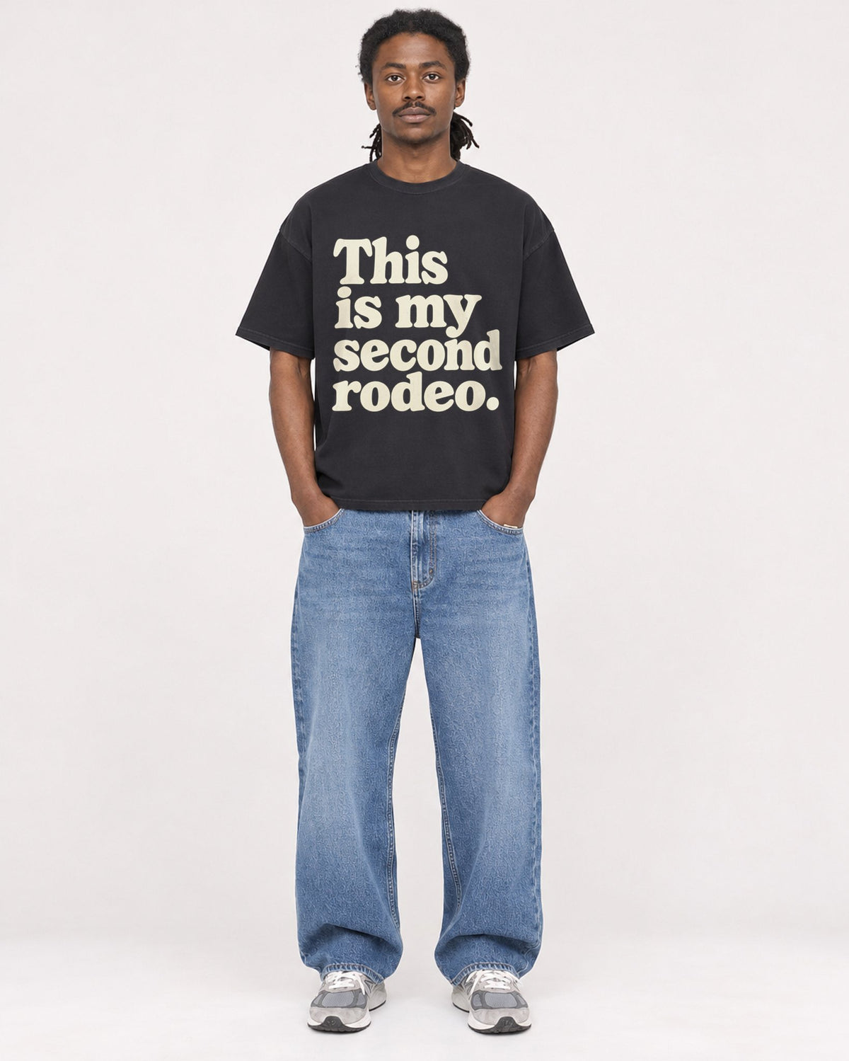 Mockup Boxy Heavyweight Tee Black male full-body 34