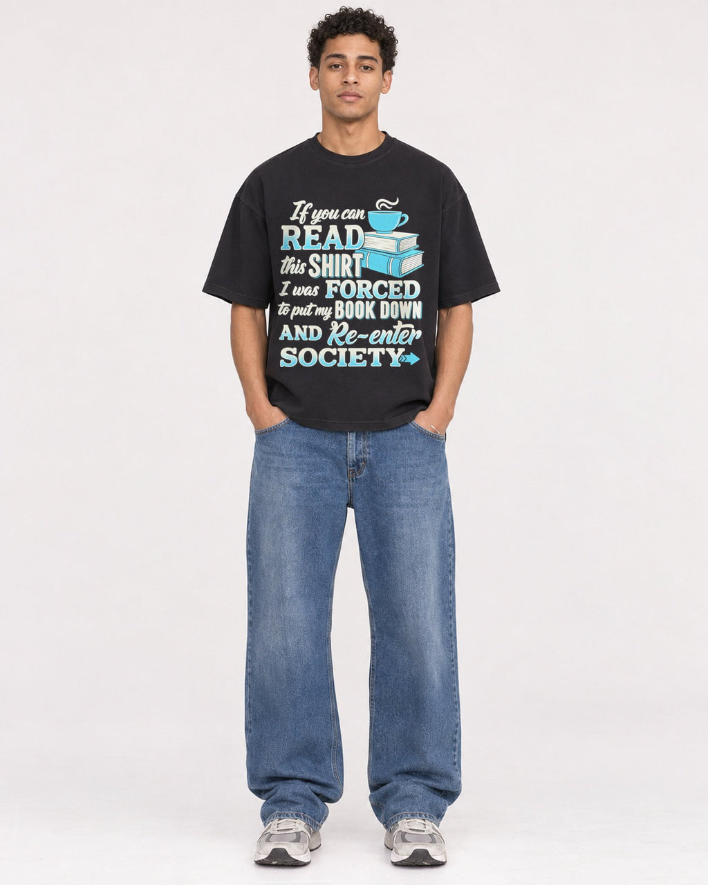 Mockup Boxy Heavyweight Tee Black male full-body 10