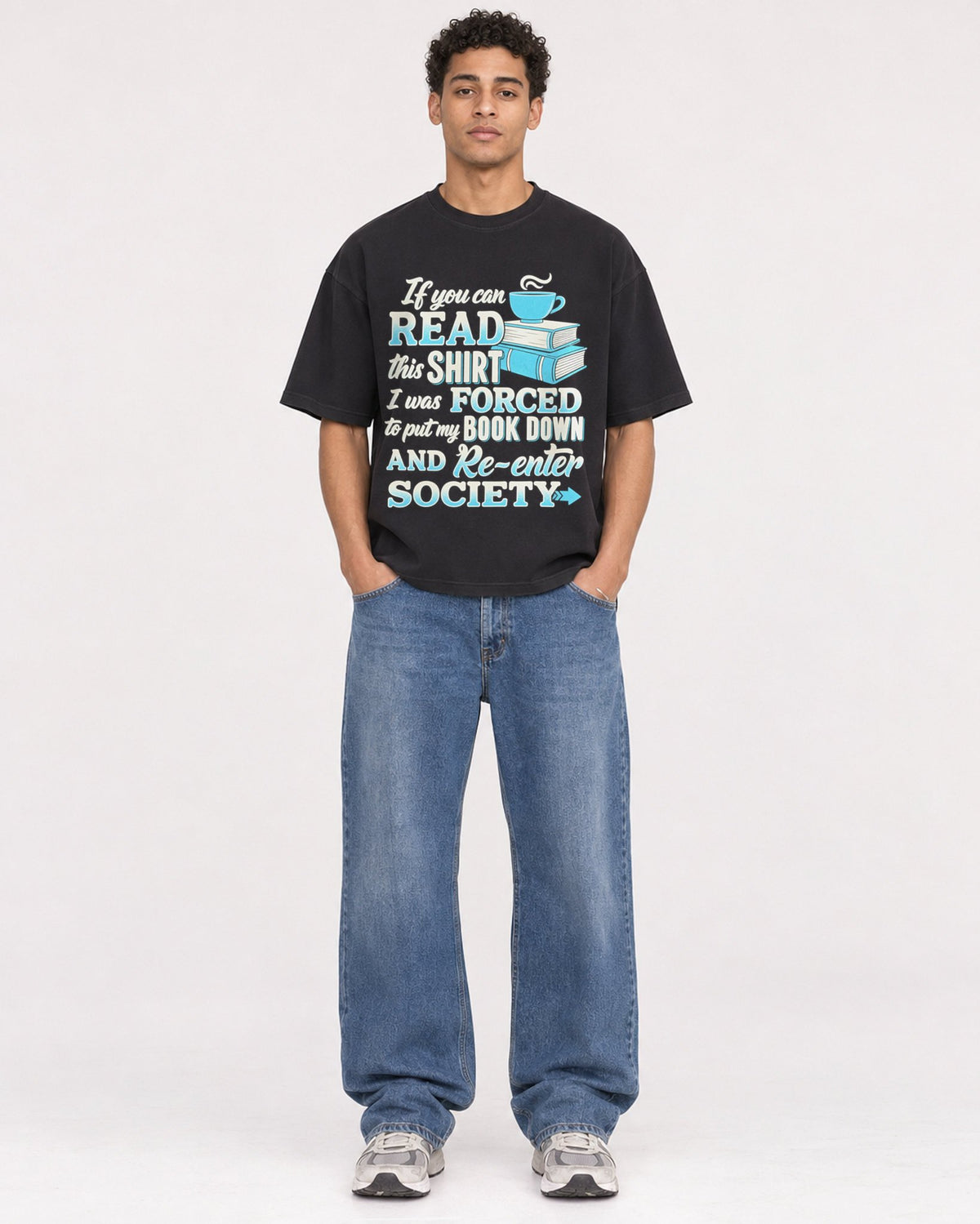 Mockup Boxy Heavyweight Tee Black male full-body 10
