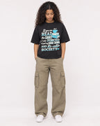 Mockup Boxy Heavyweight Tee Black female full-body 10