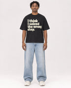 Mockup Boxy Heavyweight Tee Black male full-body 05