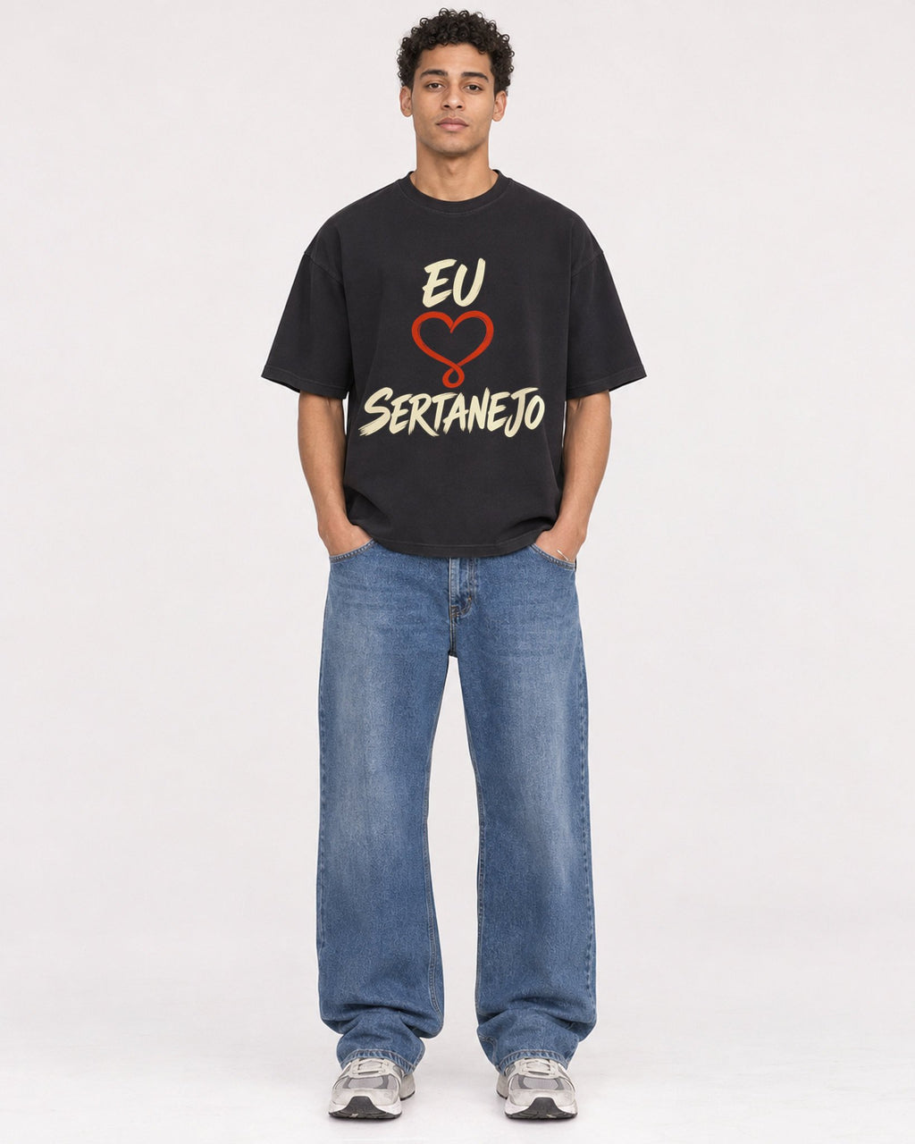Mockup Boxy Heavyweight Tee Black male full-body 10