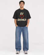 Mockup Boxy Heavyweight Tee Black male full-body 10