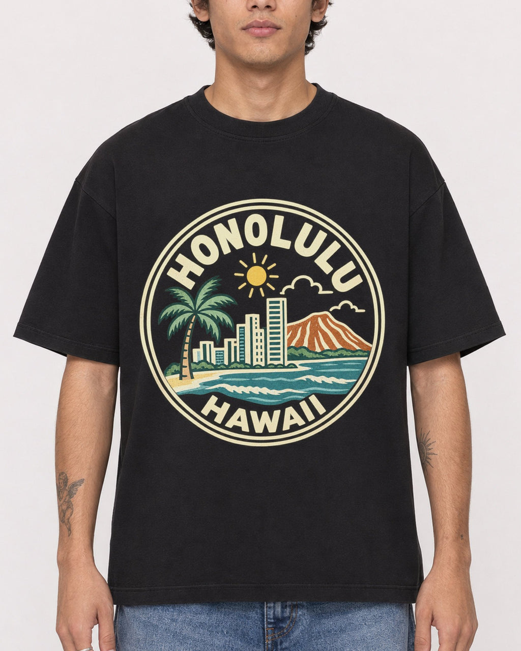 Mockup Boxy Heavyweight Tee Black male close-up 06
