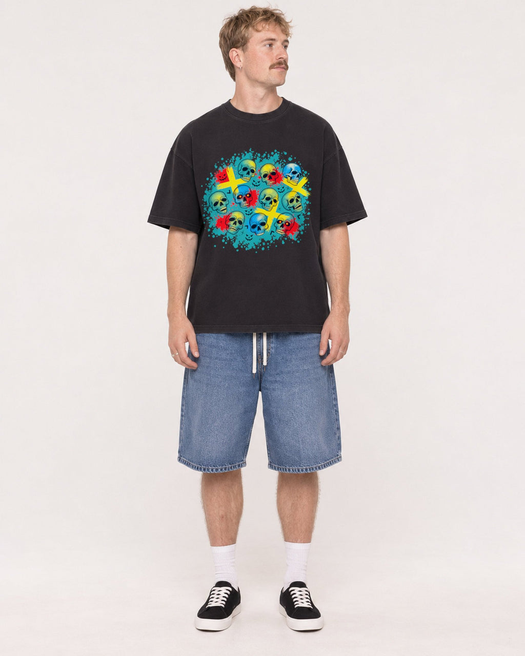 Mockup Boxy Heavyweight Tee Black male full-body 19