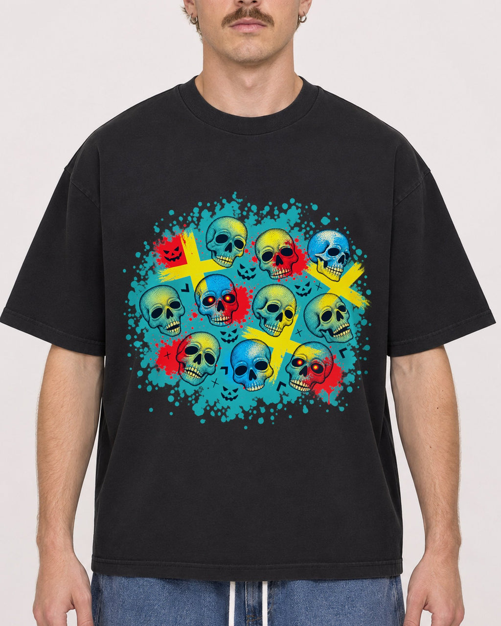 Mockup Boxy Heavyweight Tee Black male close-up 19
