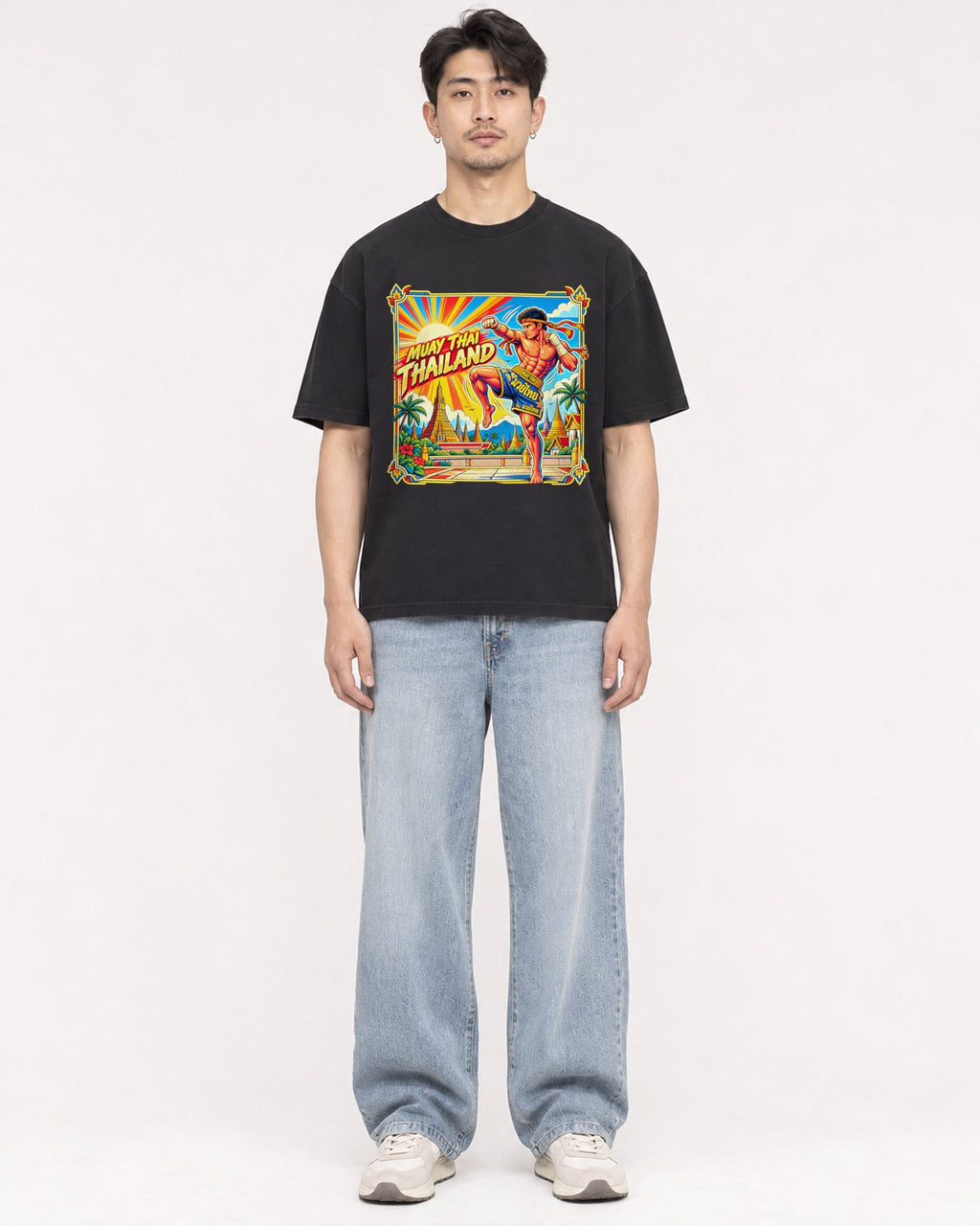 Mockup Boxy Heavyweight Tee Black male full-body 13