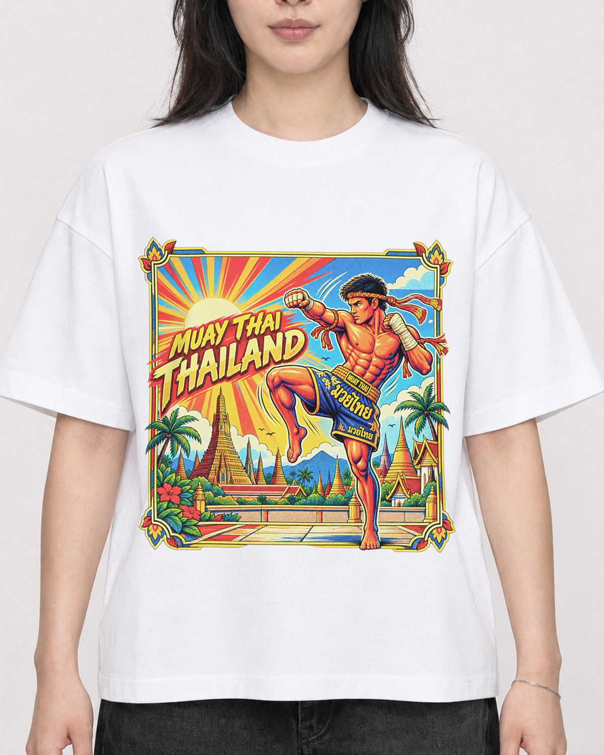 Mockup Boxy Heavyweight Tee White female close-up 13