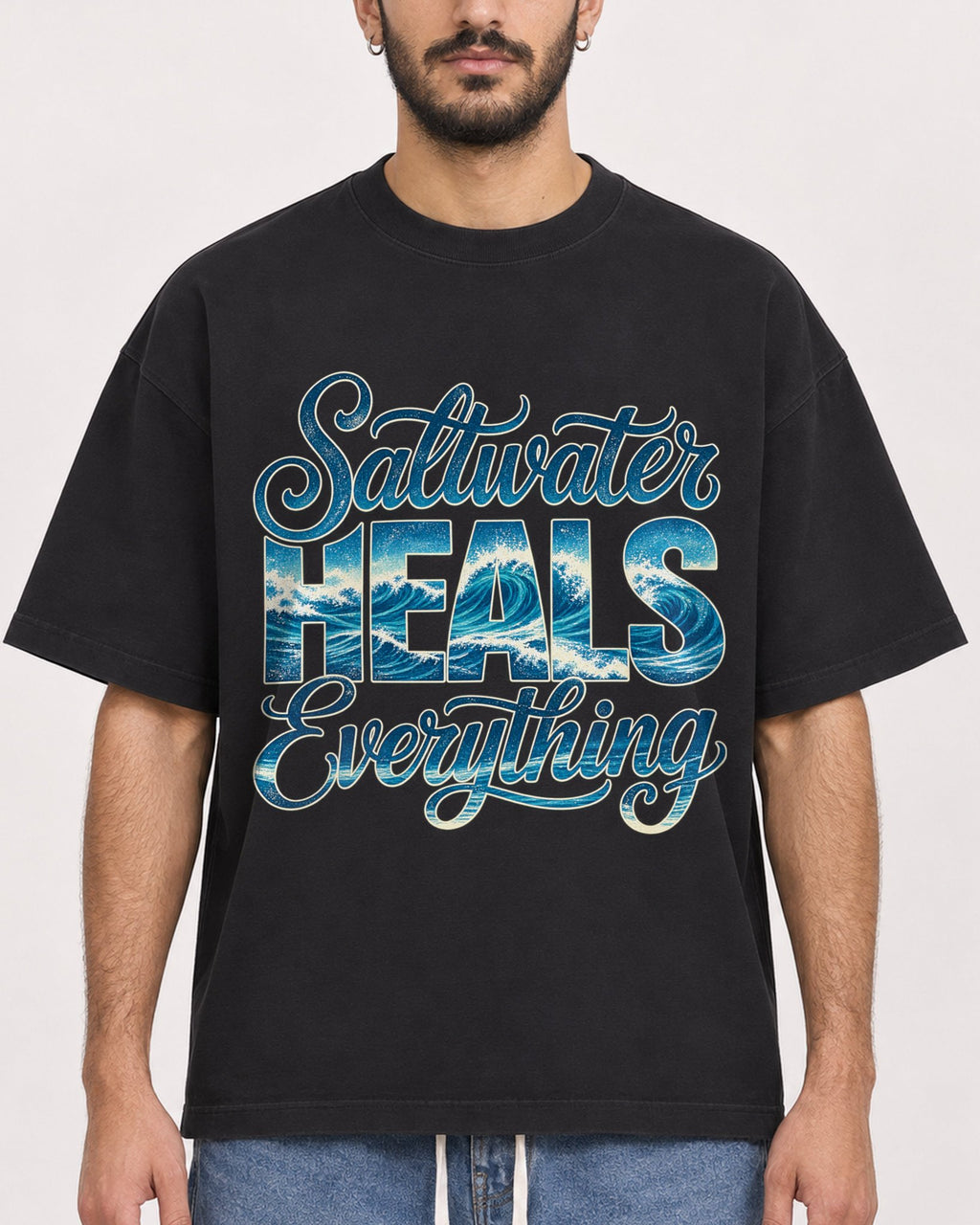 Mockup Boxy Heavyweight Tee Black male close-up 07