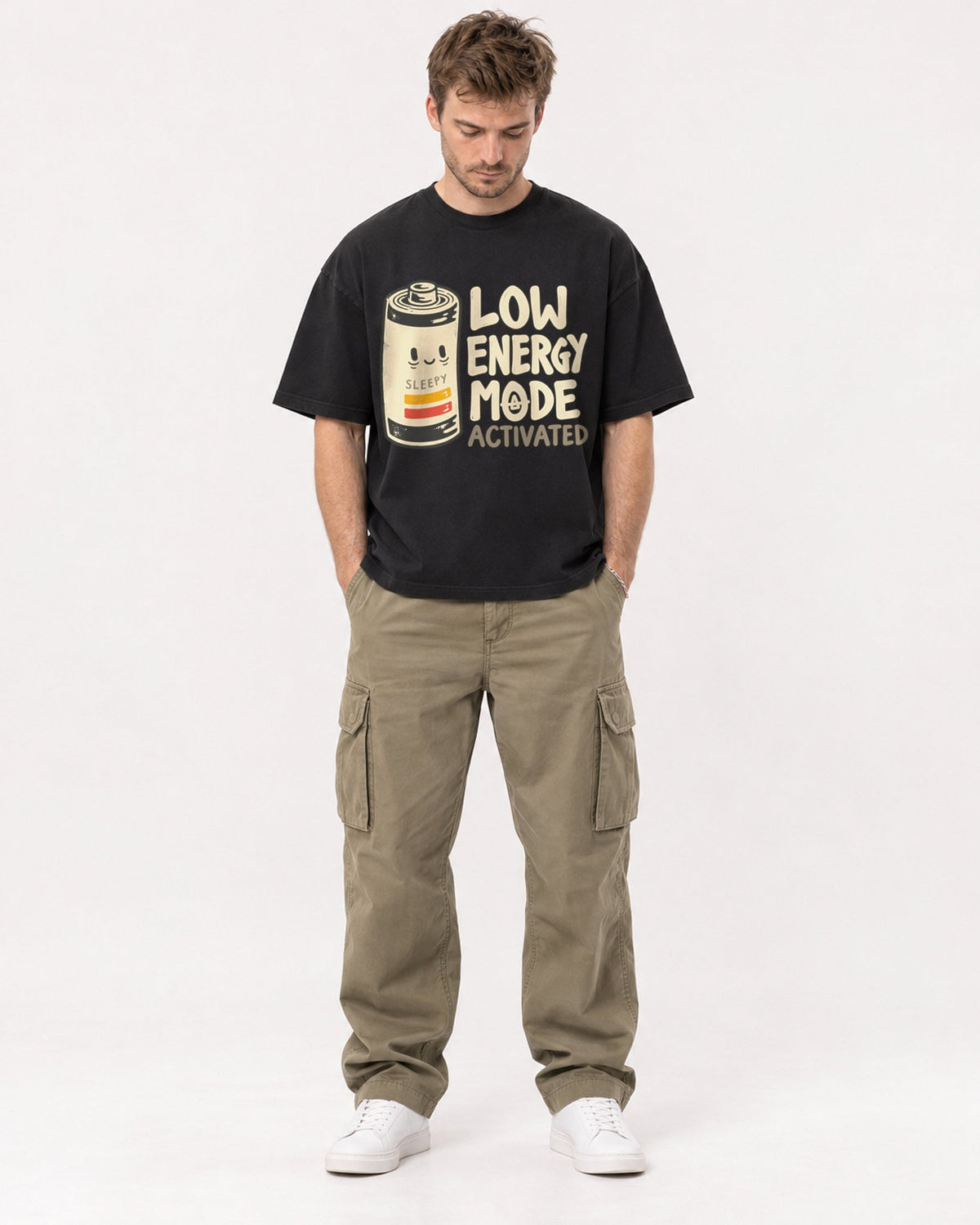Mockup Boxy Heavyweight Tee Black male full-body 08