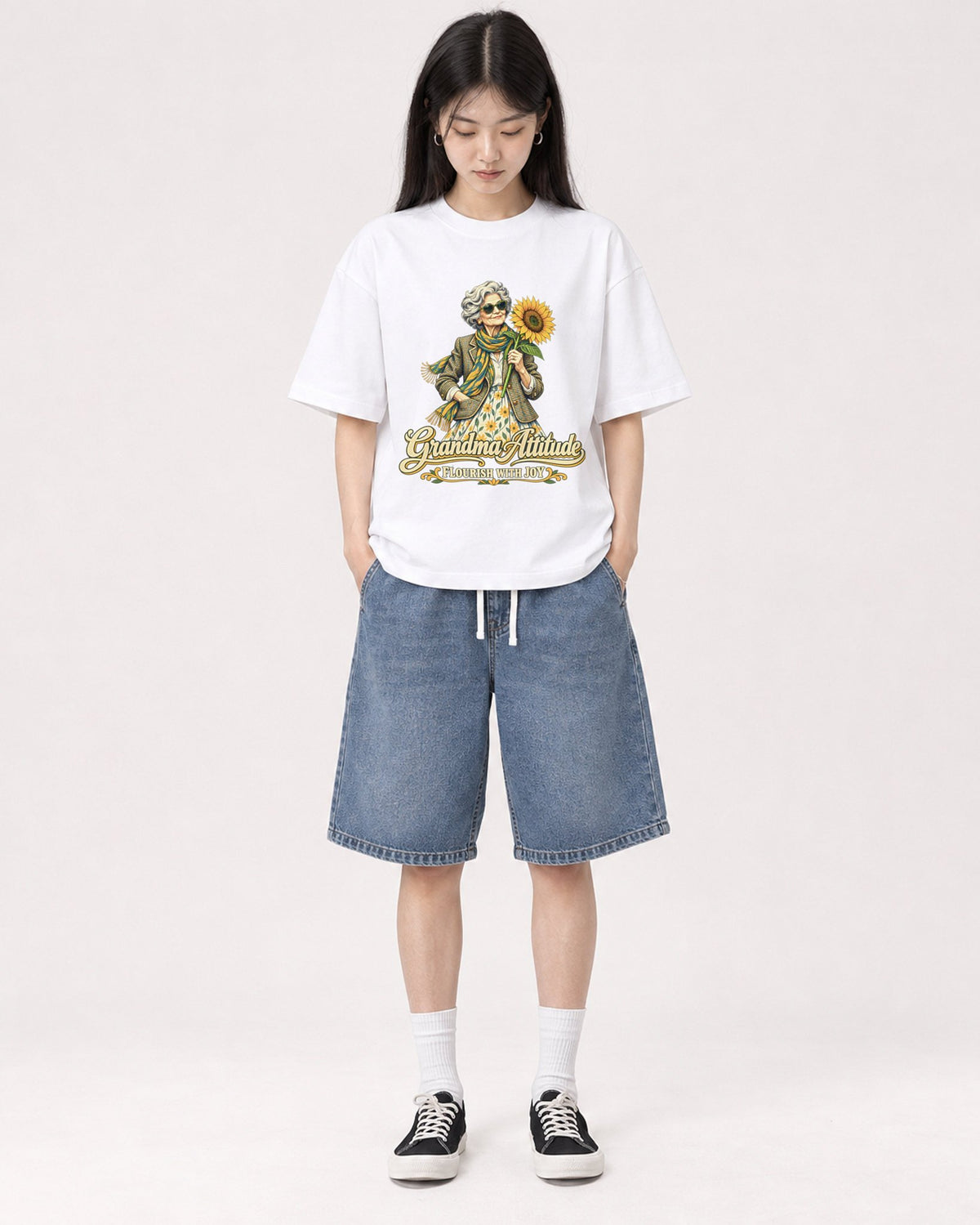 Mockup Boxy Heavyweight Tee White female full-body 01