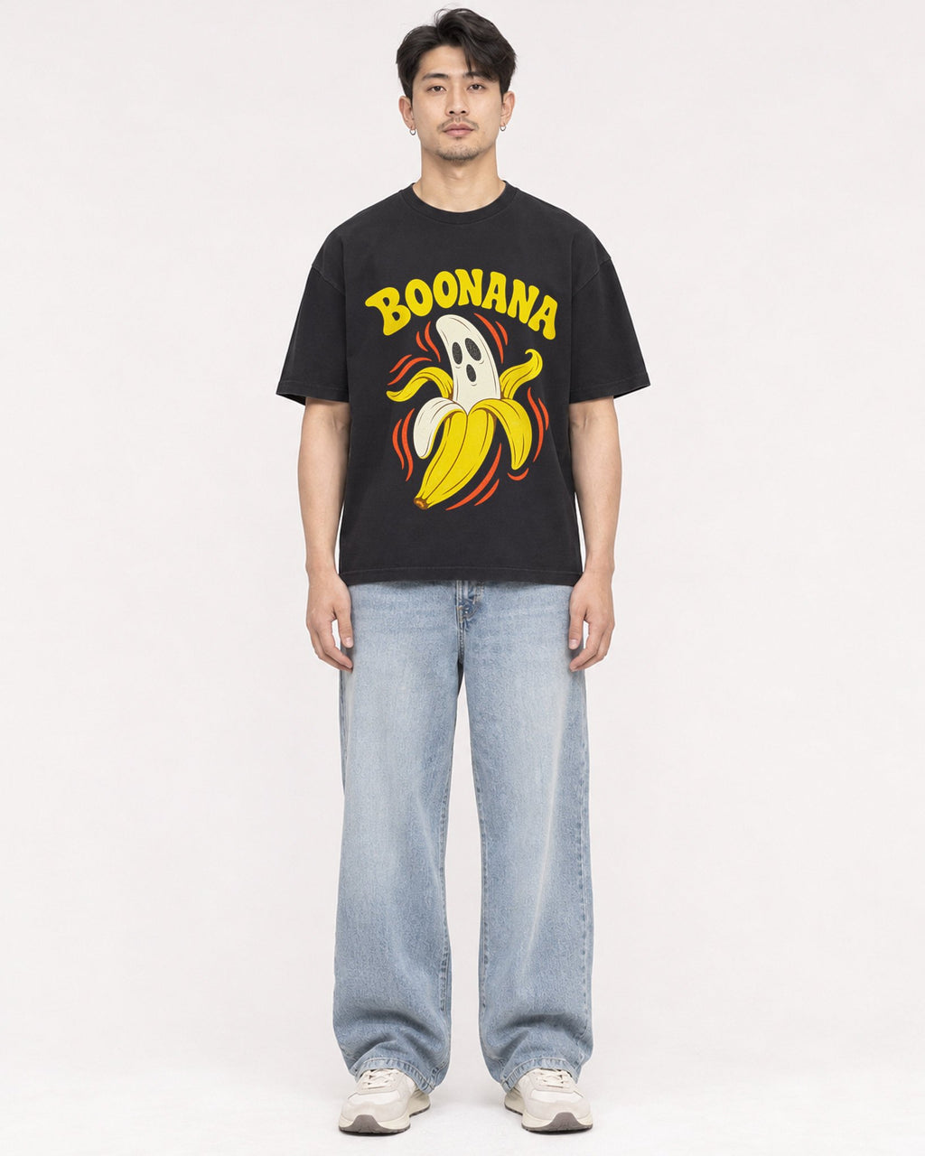Mockup Boxy Heavyweight Tee Black male full-body 13