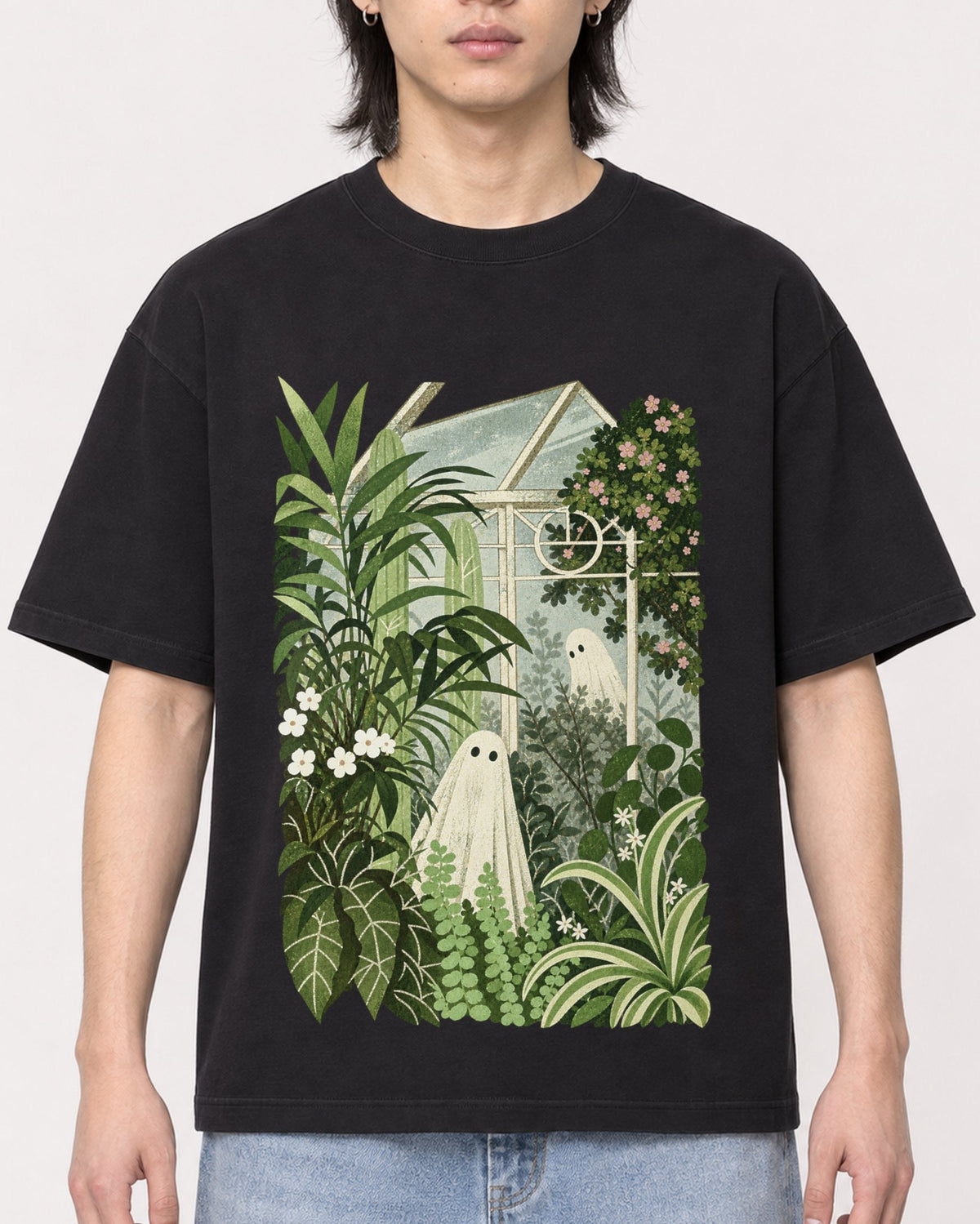 Mockup Boxy Heavyweight Tee Black male close-up 41
