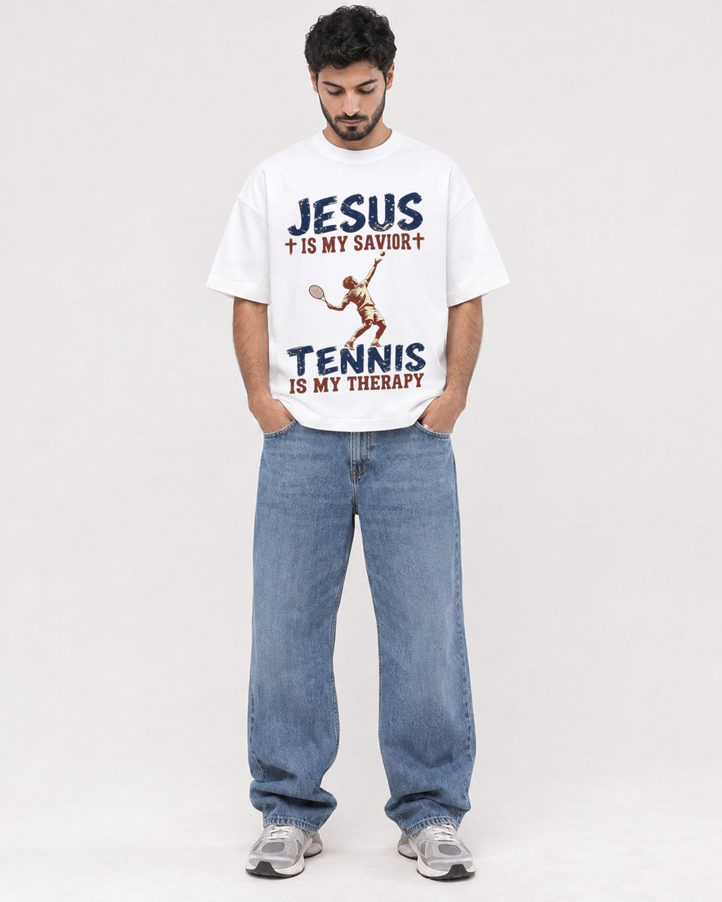 Mockup Boxy Heavyweight Tee White male full-body 07