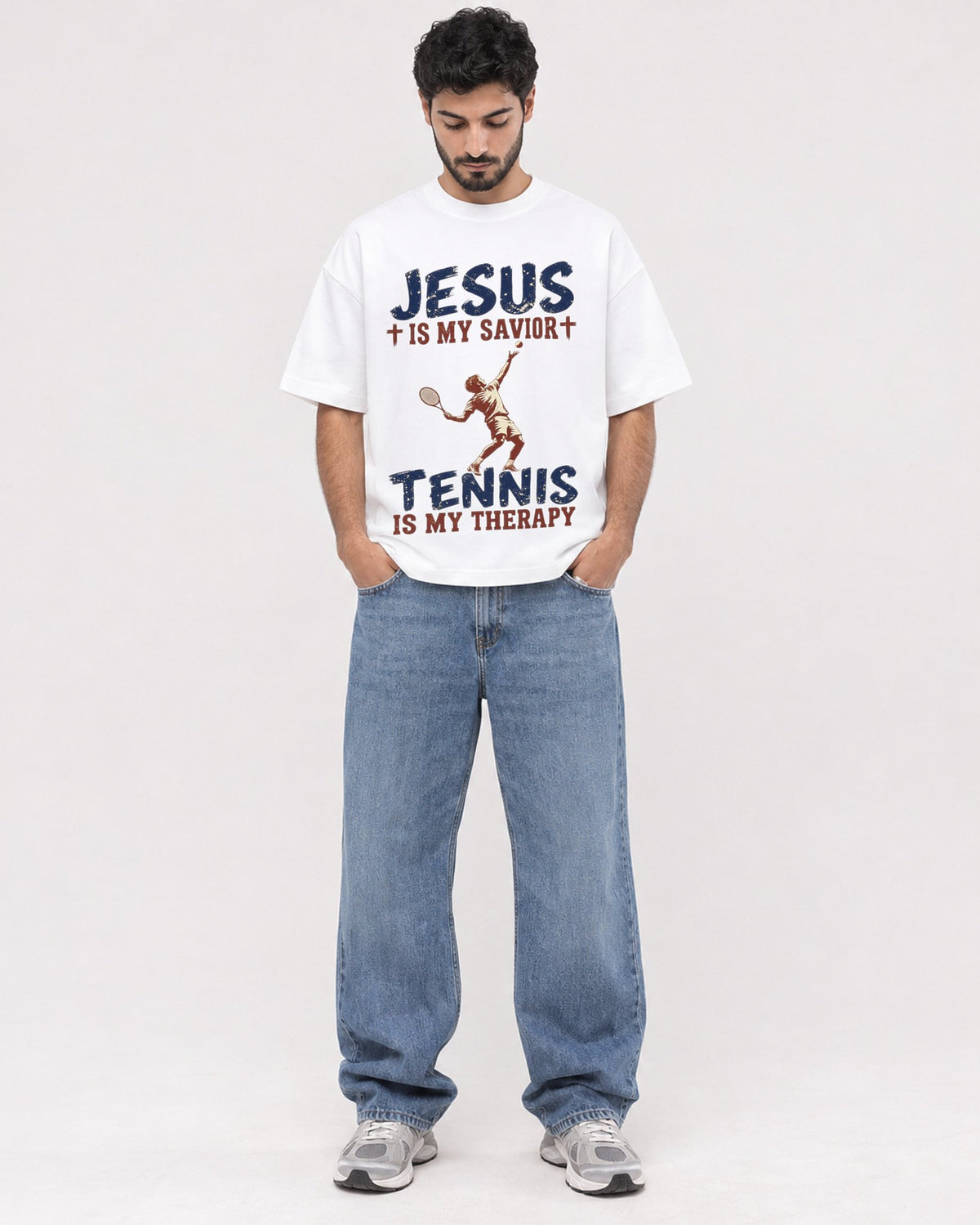 Mockup Boxy Heavyweight Tee White male full-body 07