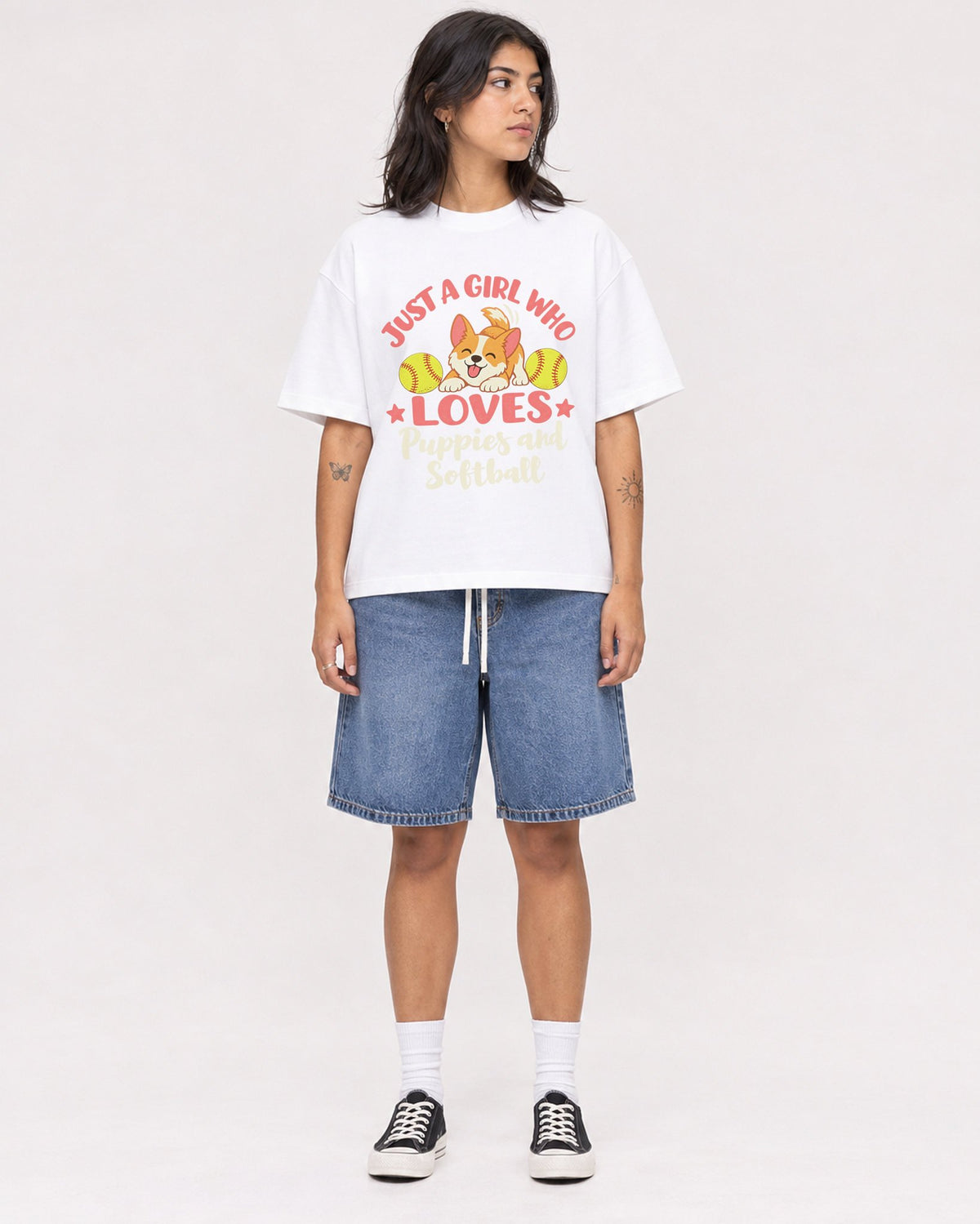 Mockup Boxy Heavyweight Tee White female full-body 36