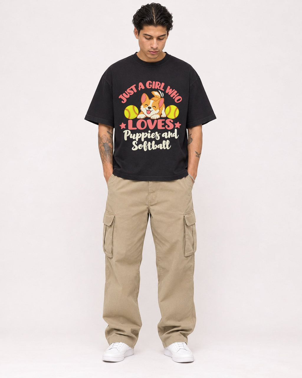 Mockup Boxy Heavyweight Tee Black male full-body 36