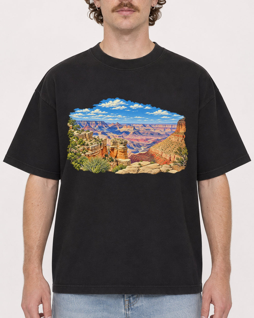 Mockup Boxy Heavyweight Tee Black male close-up 09