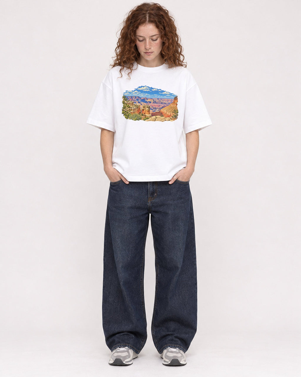 Mockup Boxy Heavyweight Tee White female full-body 09