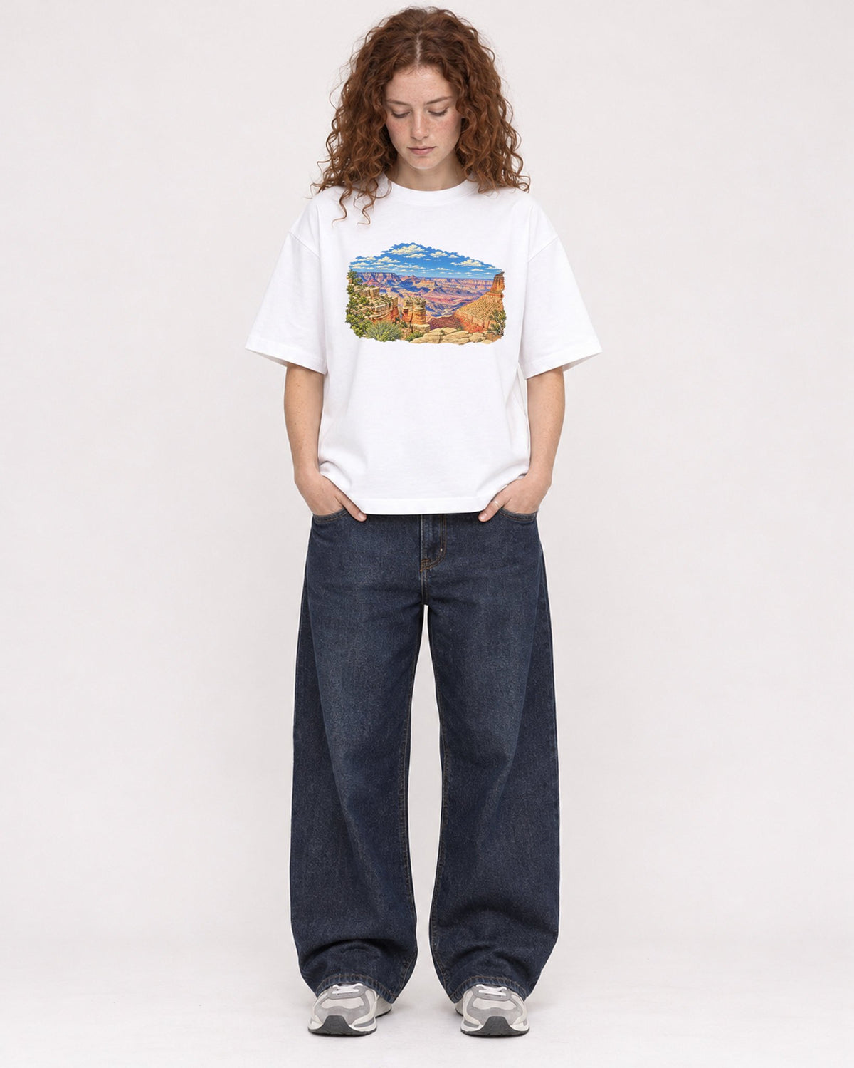 Mockup Boxy Heavyweight Tee White female full-body 09