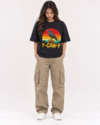 Mockup Boxy Heavyweight Tee Black female full-body 02