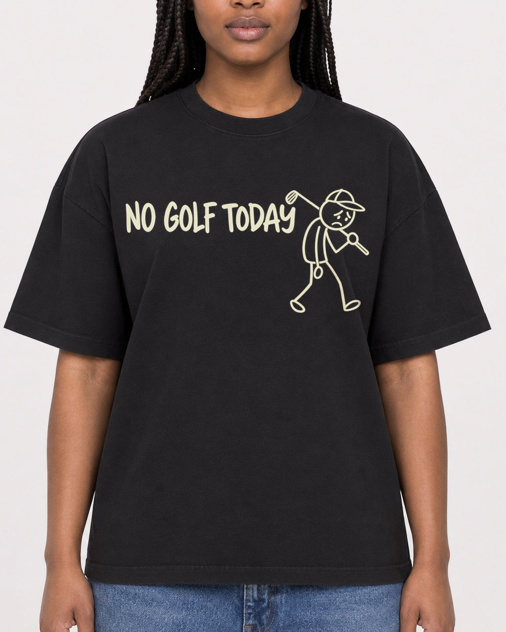 Mockup Boxy Heavyweight Tee Black female close-up 04