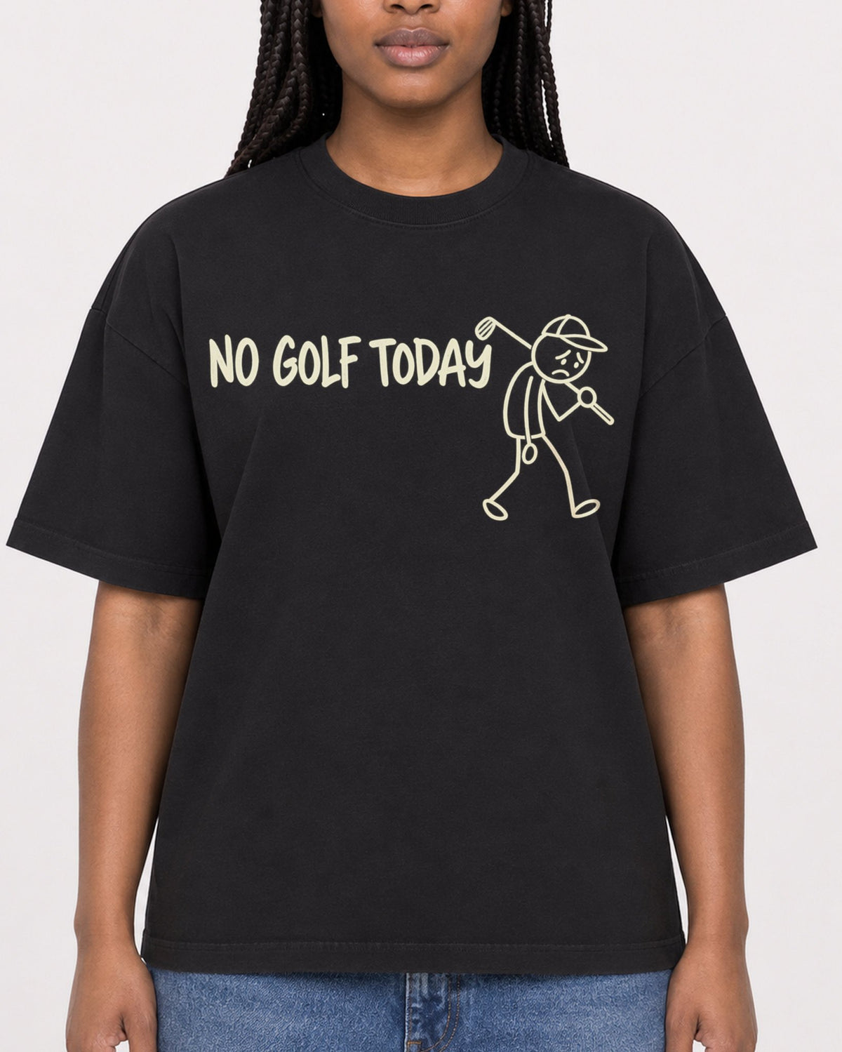 Mockup Boxy Heavyweight Tee Black female close-up 04