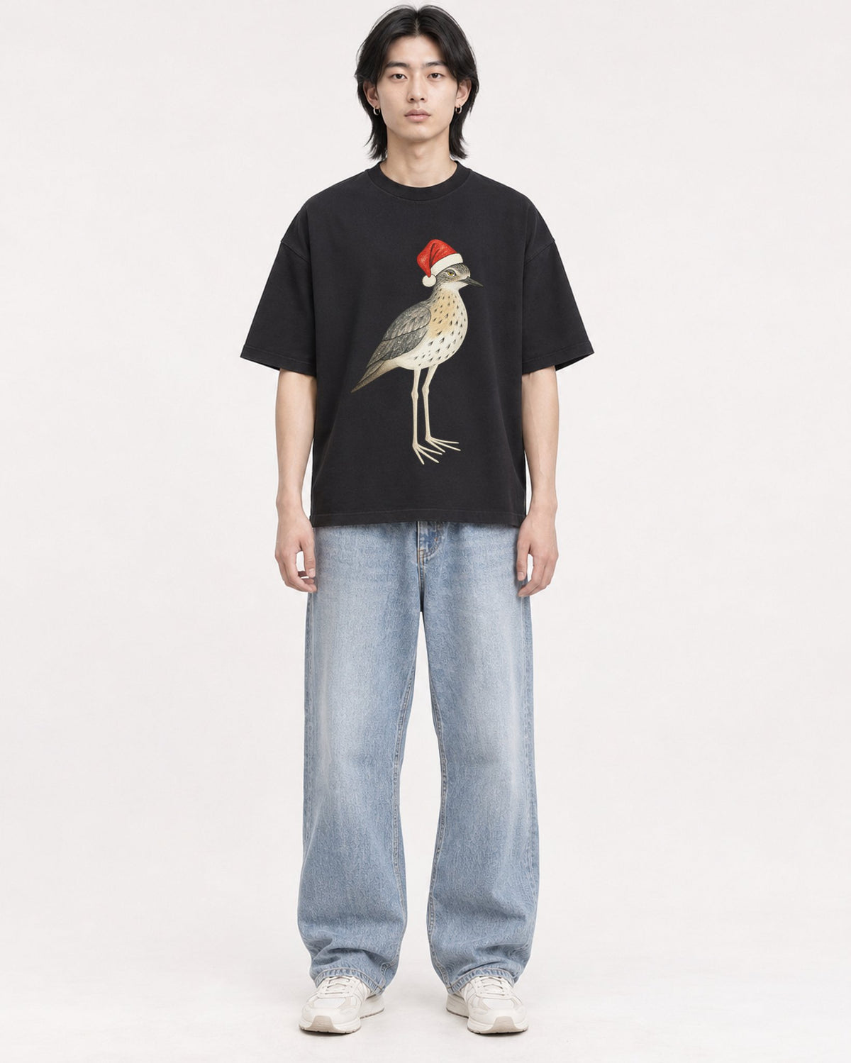 Mockup Boxy Heavyweight Tee Black male full-body 41