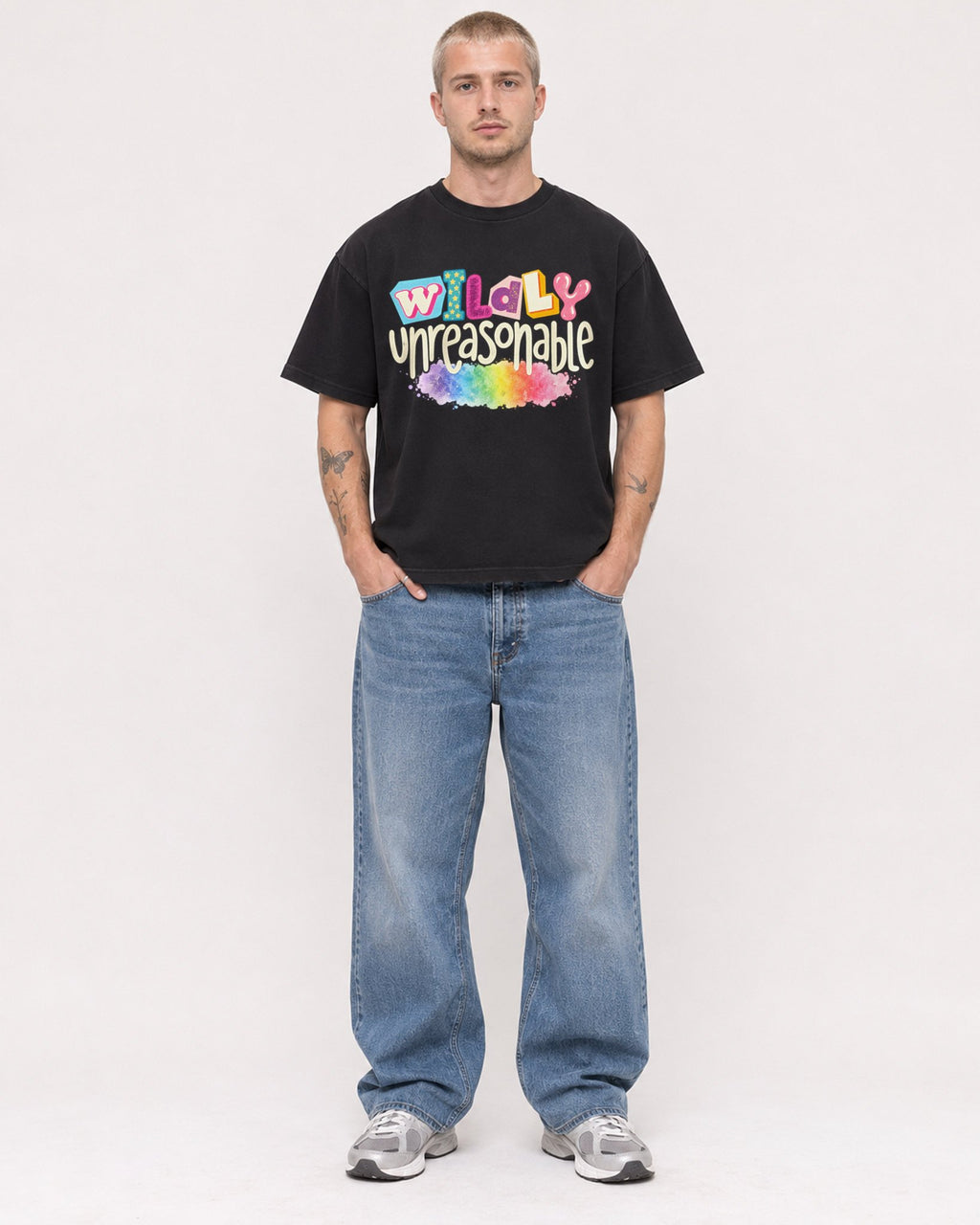 Mockup Boxy Heavyweight Tee Black male full-body 18