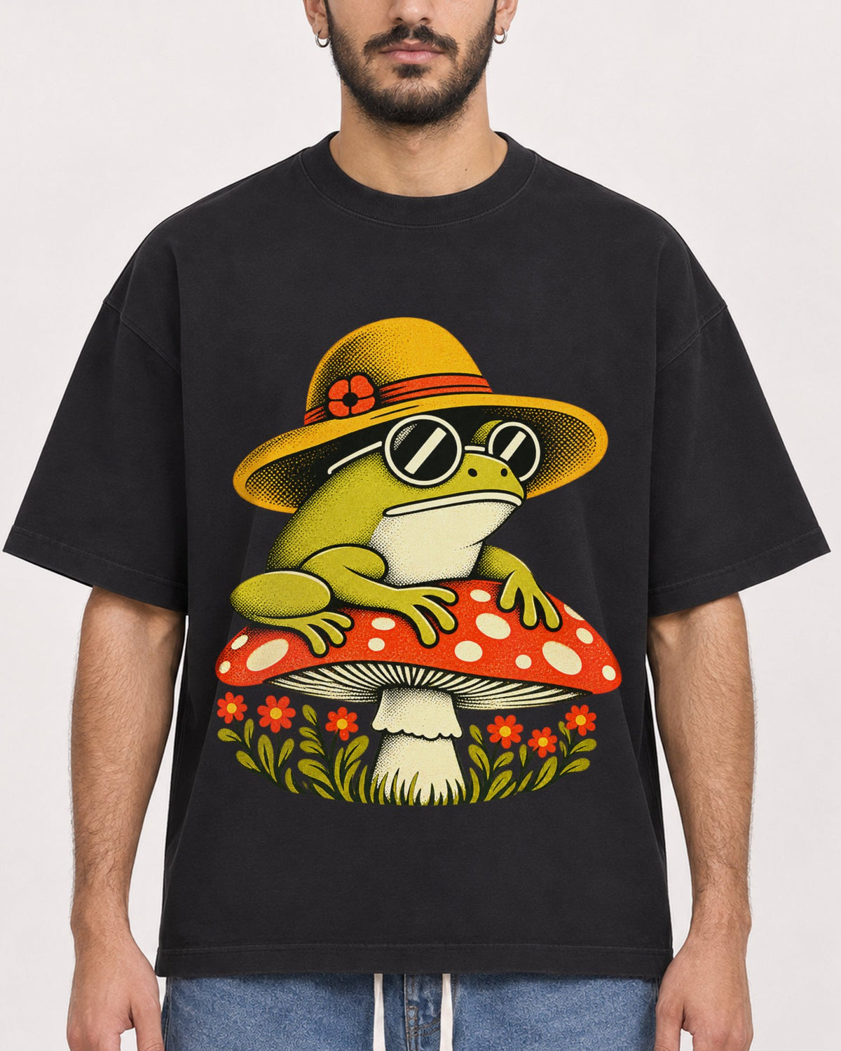 Mockup Boxy Heavyweight Tee Black male close-up 07