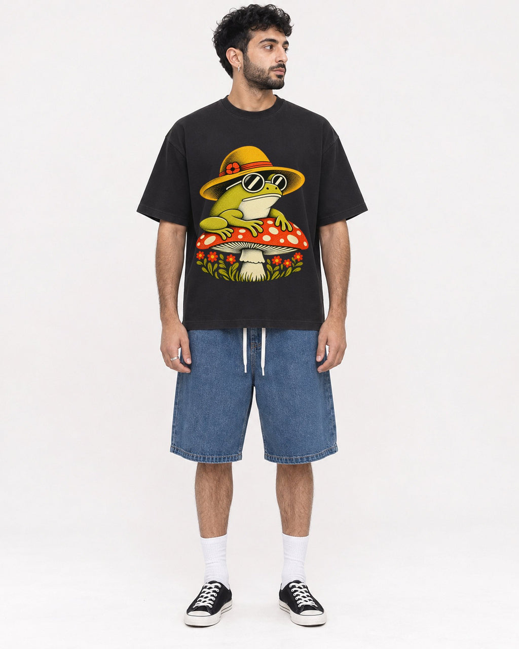 Mockup Boxy Heavyweight Tee Black male full-body 07