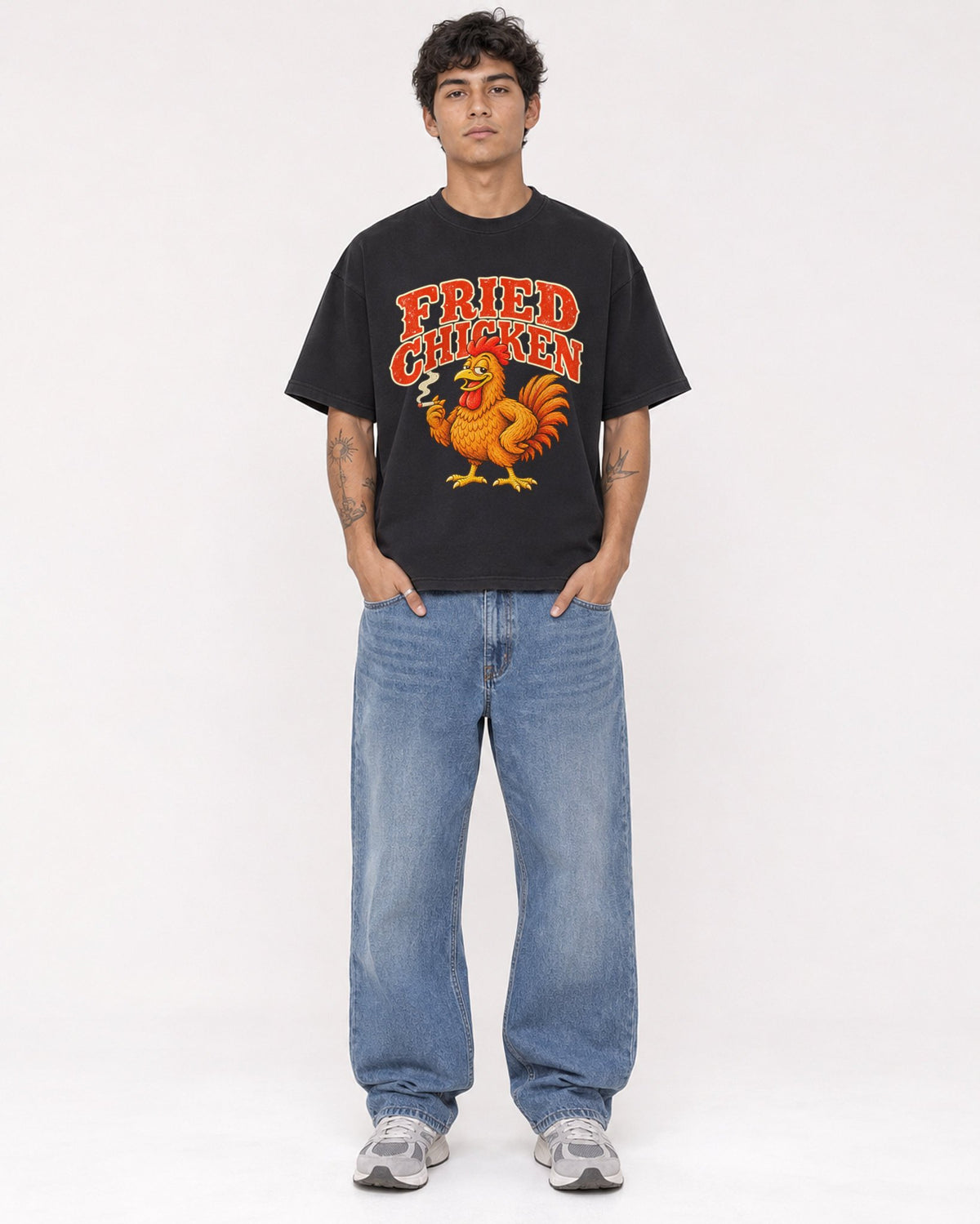 Mockup Boxy Heavyweight Tee Black male full-body 06