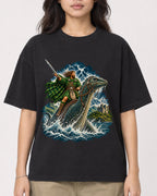 Mockup Boxy Heavyweight Tee Black female close-up 02