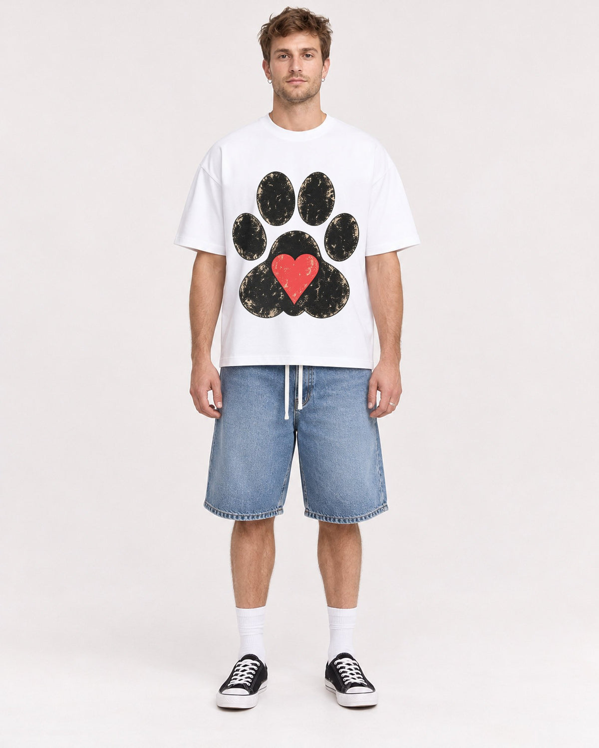 Mockup Boxy Heavyweight Tee White male full-body 08