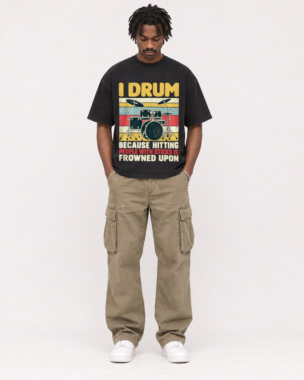 Mockup Boxy Heavyweight Tee Black male full-body 04