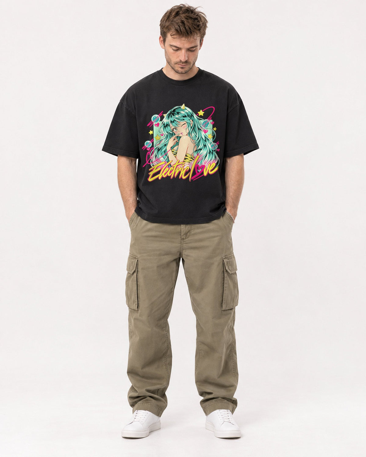 Mockup Boxy Heavyweight Tee Black male full-body 08