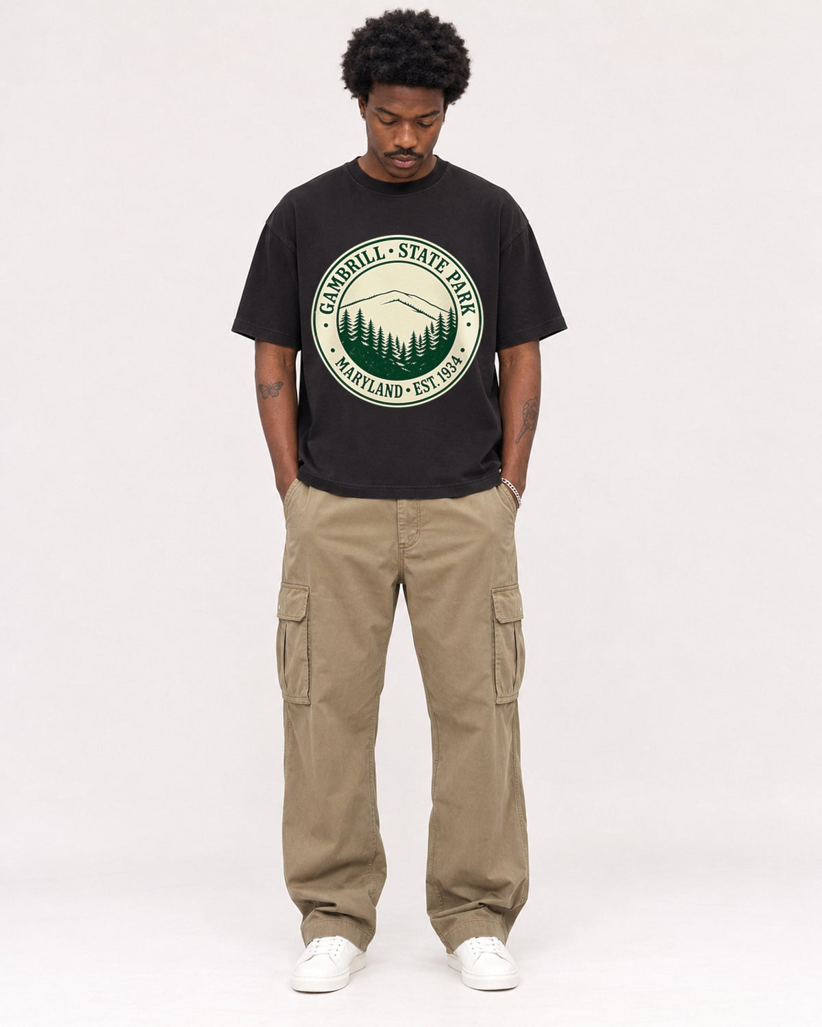 Mockup Boxy Heavyweight Tee Black male full-body 24