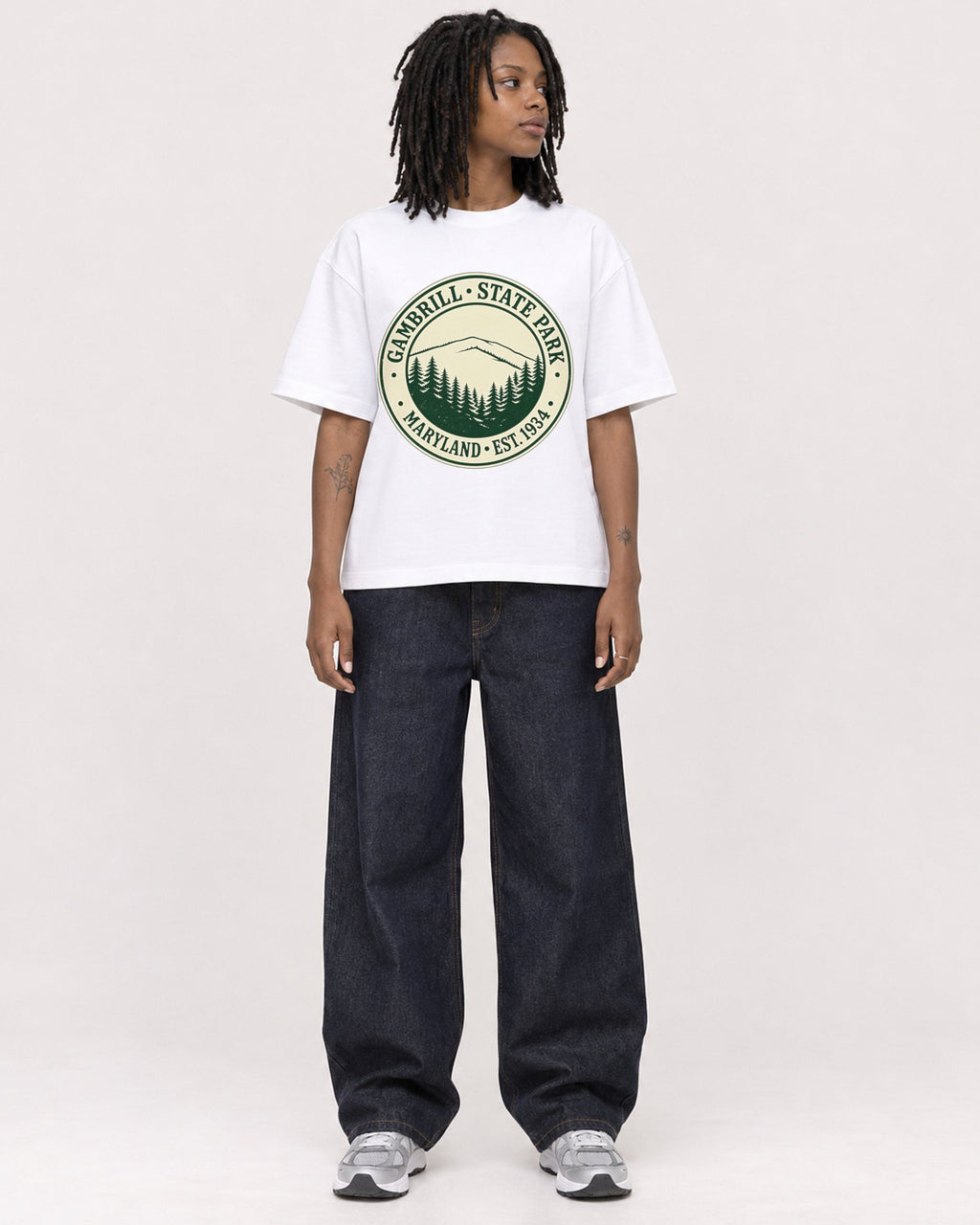 Mockup Boxy Heavyweight Tee White female full-body 24