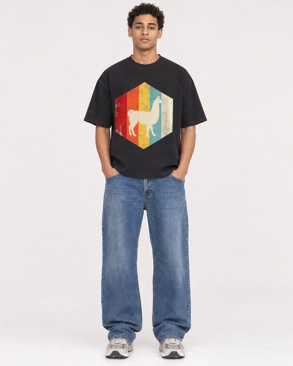 Mockup Boxy Heavyweight Tee Black male full-body 10