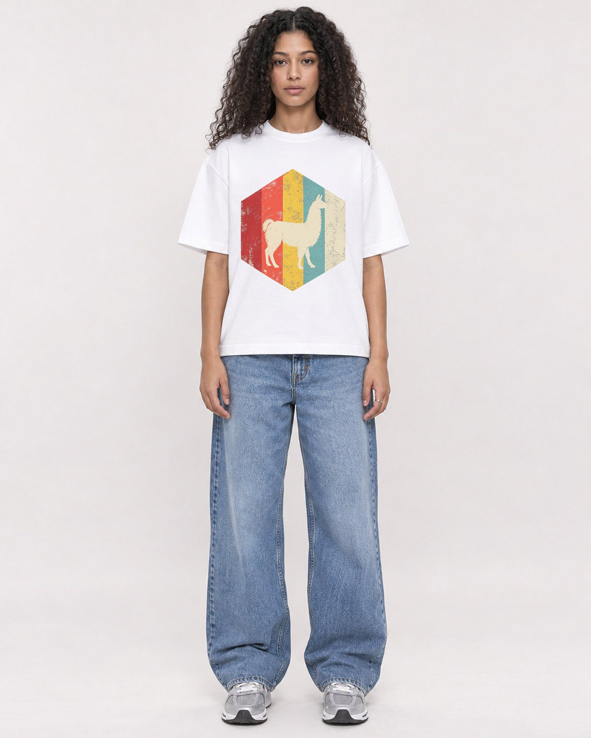 Mockup Boxy Heavyweight Tee White female full-body 10