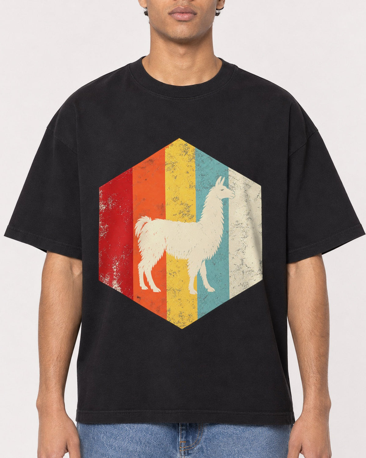 Mockup Boxy Heavyweight Tee Black male close-up 10