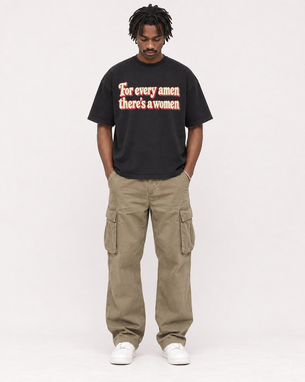 Mockup Boxy Heavyweight Tee Black male full-body 04