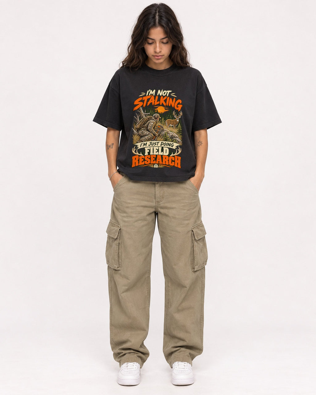 Mockup Boxy Heavyweight Tee Black female full-body 06