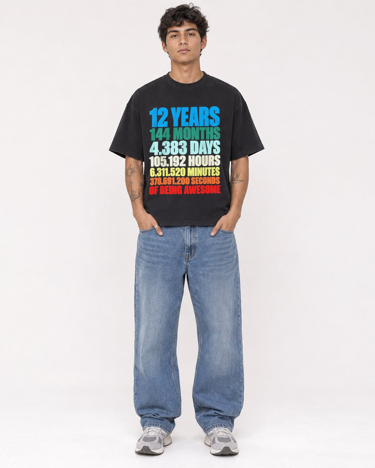 Mockup Boxy Heavyweight Tee Black male full-body 06