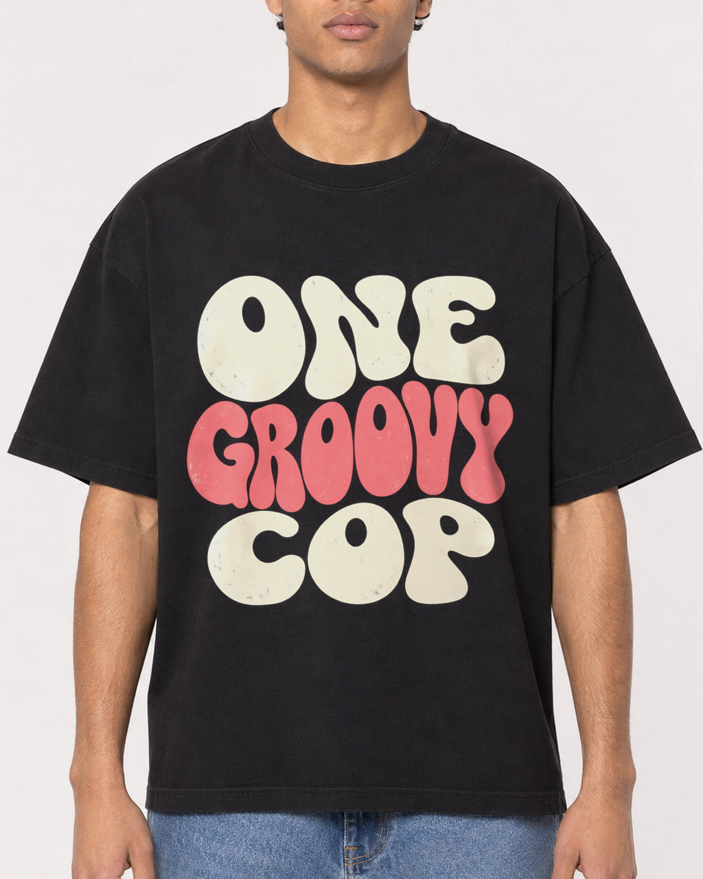 Mockup Boxy Heavyweight Tee Black male close-up 10