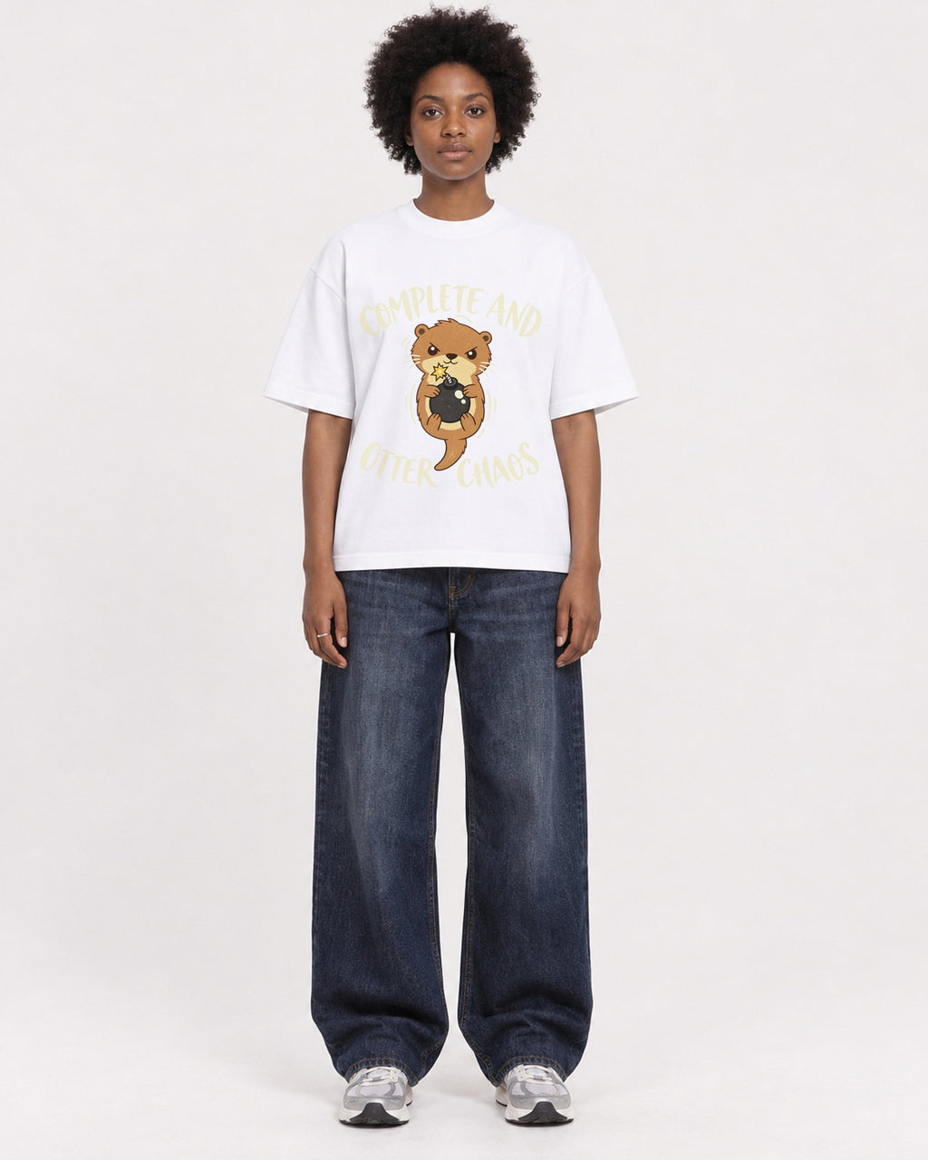 Mockup Boxy Heavyweight Tee White female full-body 14