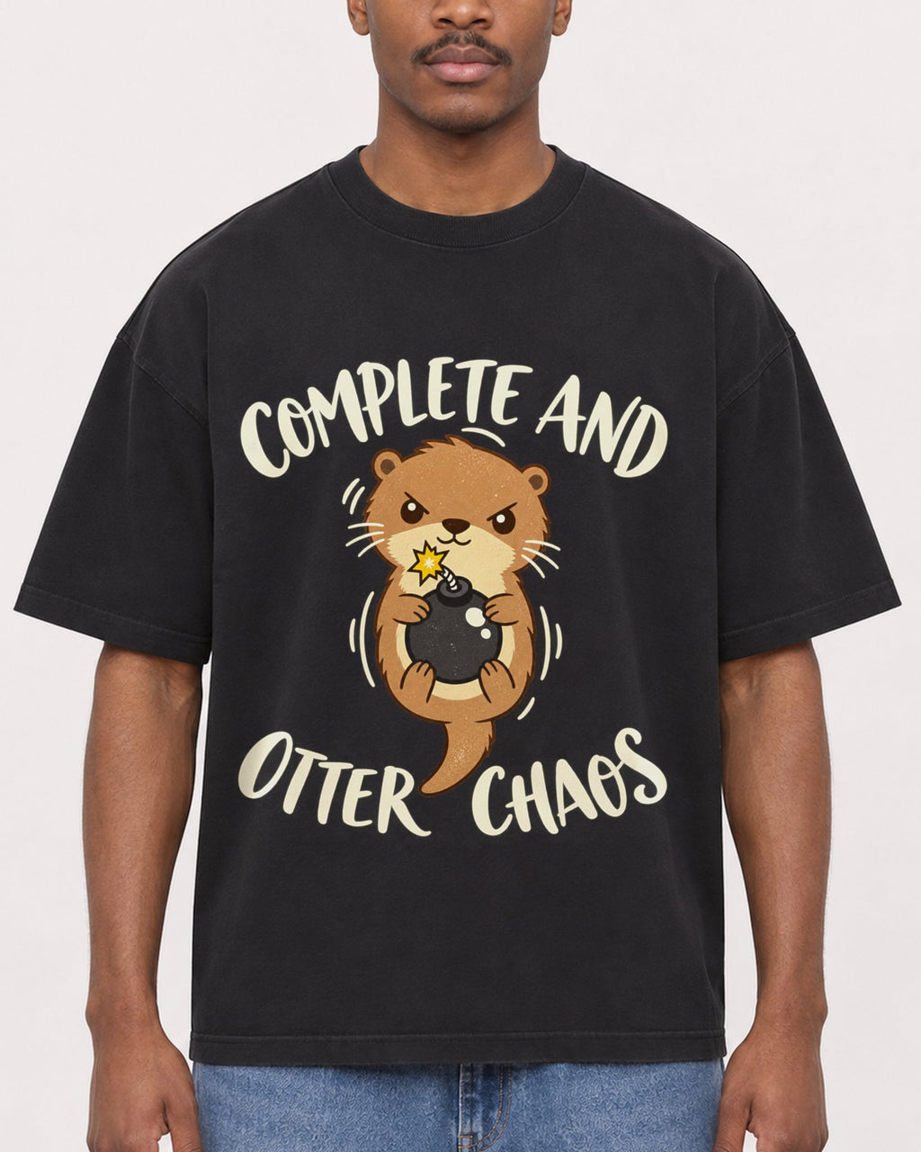 Mockup Boxy Heavyweight Tee Black male close-up 14