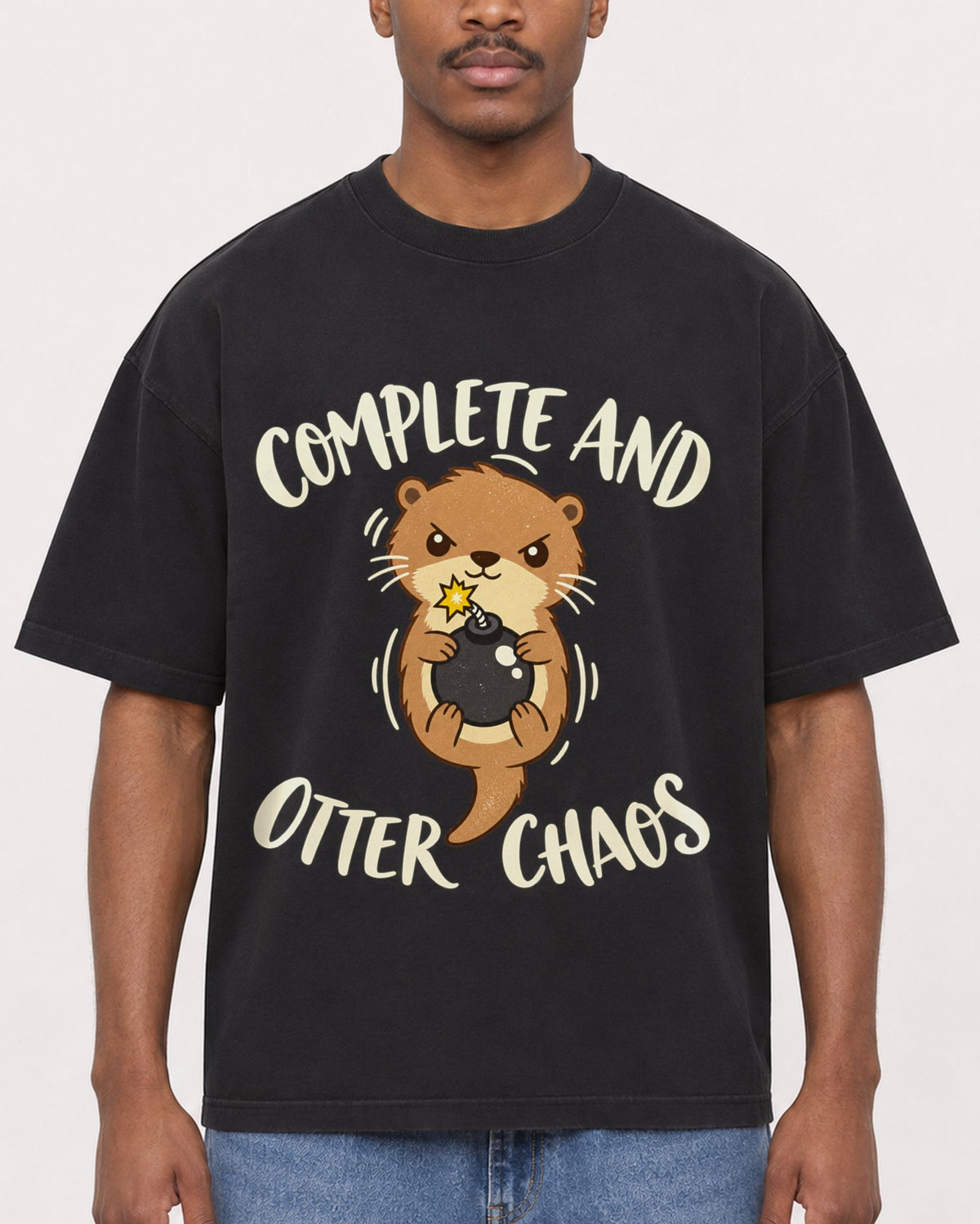 Mockup Boxy Heavyweight Tee Black male close-up 14